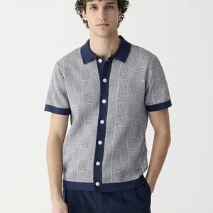 J. Crew Short-sleeve Heritage Cotton Sweater-polo in Windowpane Jacquard